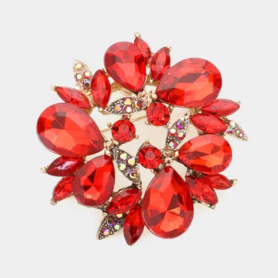 Fashnzfab Glass Crystal Teardrop Wreath Pin Brooch In Red