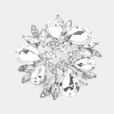 Fashnzfab Glass Crystal Teardrop Wreath Pin Brooch In Silver