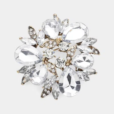 Fashnzfab Glass Crystal Teardrop Wreath Pin Brooch In Metallic