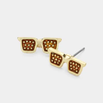 Fashnzfab Glass Shape Stud Earrings In Gold