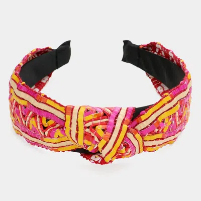 Fashnzfab Glass Stone Cluster Decorated Knot Headband In Pink