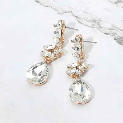Fashnzfab Glass Stone Cluster Embellished Drop Dangle Evening Earrings In Gold