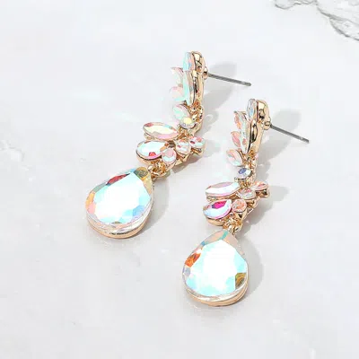 Fashnzfab Glass Stone Cluster Embellished Drop Dangle Evening Earrings In Gold