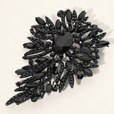 Fashnzfab Glass Stone Cluster Embellished Floral Pin Brooch In Black