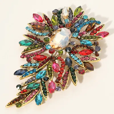Fashnzfab Glass Stone Cluster Embellished Floral Pin Brooch In Multi