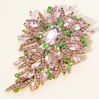 Fashnzfab Glass Stone Cluster Embellished Floral Pin Brooch In Pink