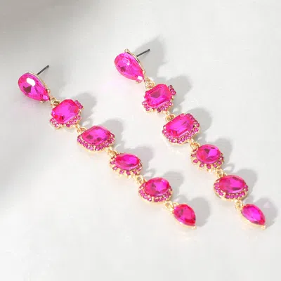 Fashnzfab Glass Stone Cluster Link Dropdown Evening Earrings - Fuchsia, Gold In Multi