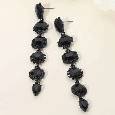 Fashnzfab Glass Stone Cluster Link Dropdown Evening Earrings In Black