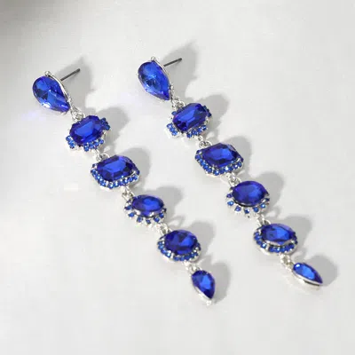 Fashnzfab Glass Stone Cluster Link Dropdown Evening Earrings In Blue