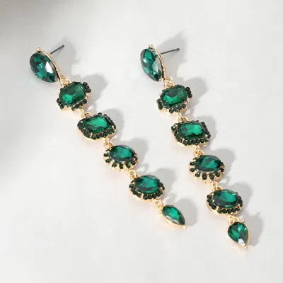 Fashnzfab Glass Stone Cluster Link Dropdown Evening Earrings In Green