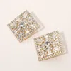 Fashnzfab Glass Stone Embellished Diamond Frame Evening Earrings - Clear, Gold In Gold