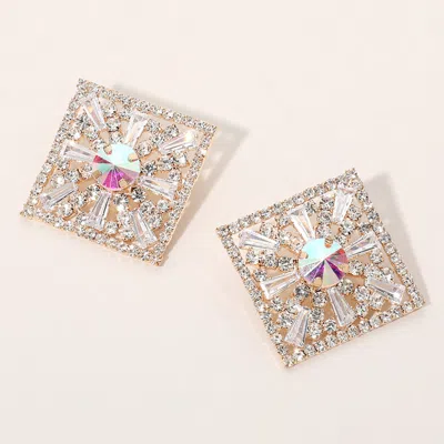 Fashnzfab Glass Stone Embellished Diamond Frame Evening Earrings In Gold