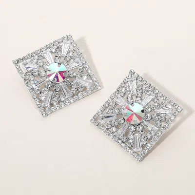 Fashnzfab Glass Stone Embellished Diamond Frame Evening Earrings In Metallic