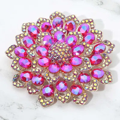Fashnzfab Glass Stone Embellished Flower Pin Brooch In Multi