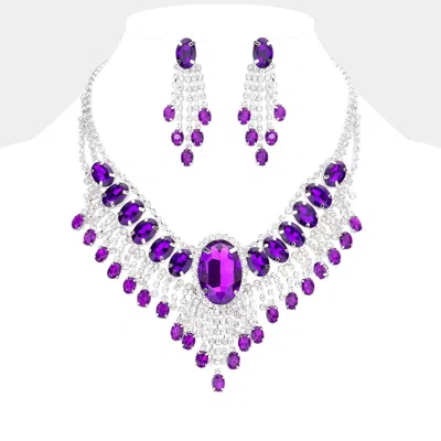 Fashnzfab Glass Stone Ephemeral Wings Necklace In Purple