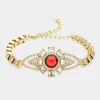 Fashnzfab Glass Stone Flower Box Chain Link Bracelet Red In Gold