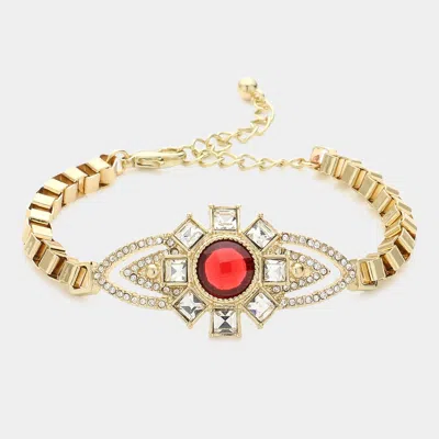Fashnzfab Glass Stone Flower Box Chain Link Bracelet Red In Gold