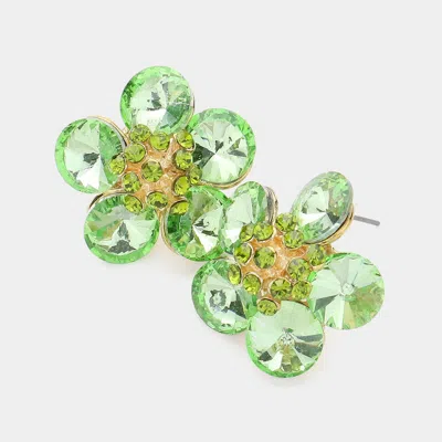 Fashnzfab Glass Stone Flower Earrings In Green