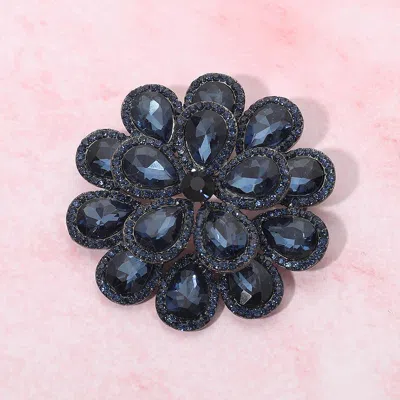 Fashnzfab Glass Stone Flower Pin Brooch In Blue