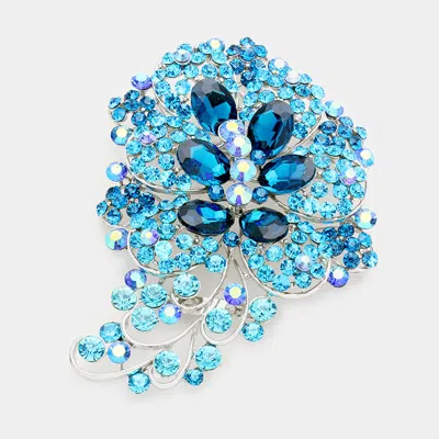 Fashnzfab Glass Stone Flower Pin Brooch In Blue