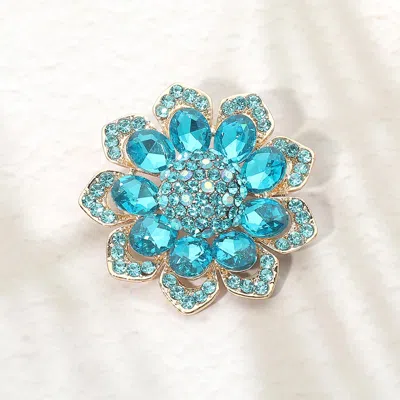 Fashnzfab Glass Stone Flower Pin Brooch In Blue