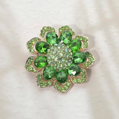 Fashnzfab Glass Stone Flower Pin Brooch In Green