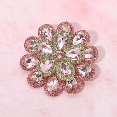 Fashnzfab Glass Stone Flower Pin Brooch In Green