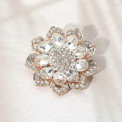 Fashnzfab Glass Stone Flower Pin Brooch In Multi