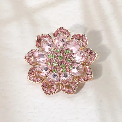 Fashnzfab Glass Stone Flower Pin Brooch In Pink
