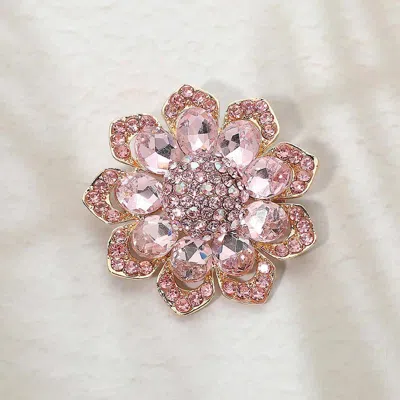 Fashnzfab Glass Stone Flower Pin Brooch In Pink