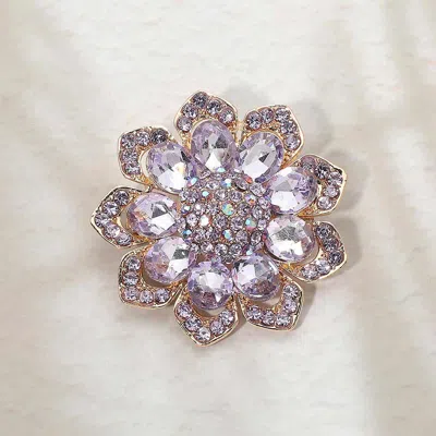 Fashnzfab Glass Stone Flower Pin Brooch In Purple