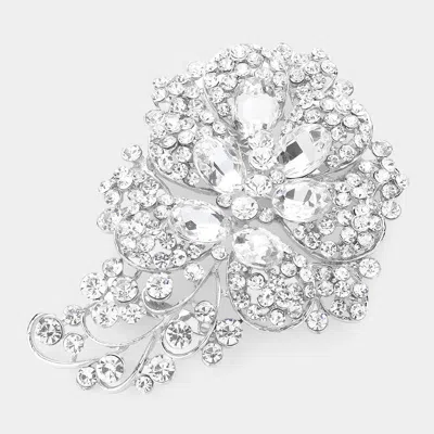 Fashnzfab Glass Stone Flower Pin Brooch In Metallic