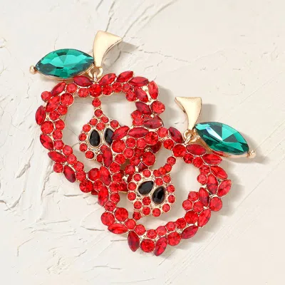 Fashnzfab Glass Stone Pave Apple Earrings - Red In Gold