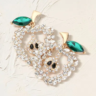 Fashnzfab Glass Stone Pave Apple Earrings In Metallic