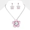 Fashnzfab Glass Stone Pointed Colored Metal Flower Pendant Necklace In Metallic