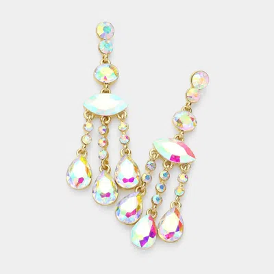Fashnzfab Glass Teardrop Accented Evening Earrings - Ab, Gold In Multi