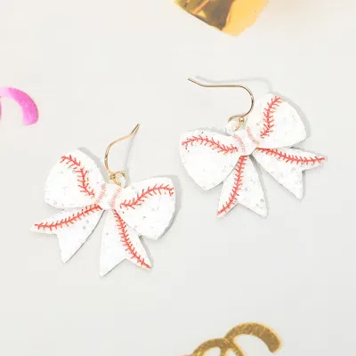 Fashnzfab Glitter Baseball Bow Dangle Earrings In Multi