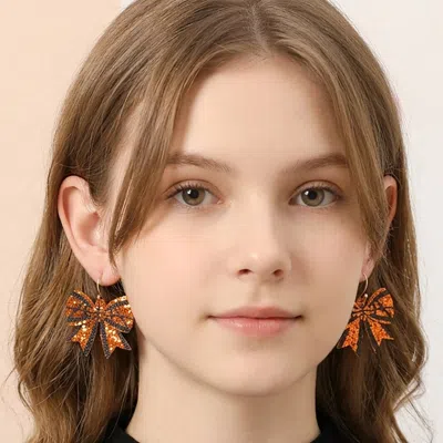 Fashnzfab Glitter Basketball Bow Dangle Earrings In Orange