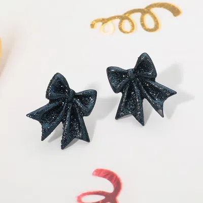 Fashnzfab Glitter Bow Stud Earrings In Blue