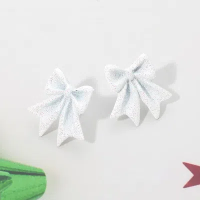 Fashnzfab Glitter Bow Stud Earrings In White