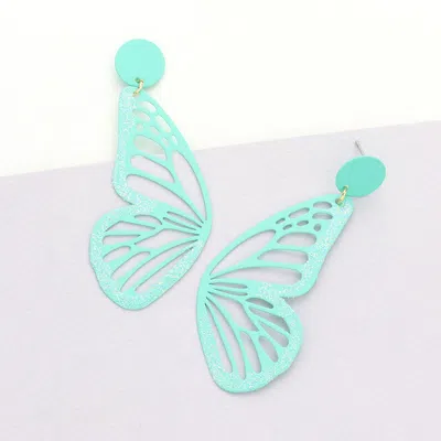 Fashnzfab Glitter Cutout Butterfly Dangle Earrings In Green
