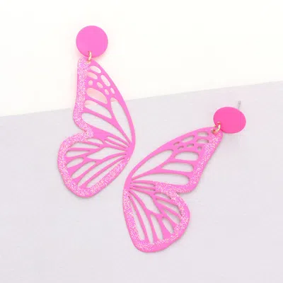 Fashnzfab Glitter Cutout Butterfly Dangle Earrings In Pink