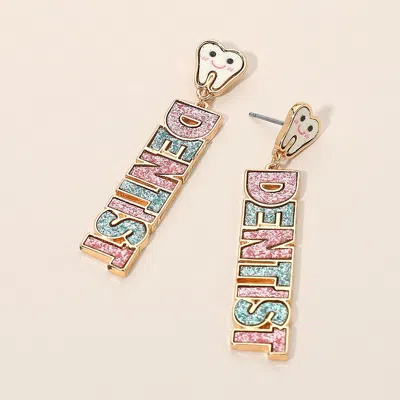 Fashnzfab Glitter Dentist Message Drop Earrings In Multi