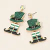 Fashnzfab Glitter Enamel Festive Leprechaun Hat Boot Dangle Earrings - Gold, Green In Multi