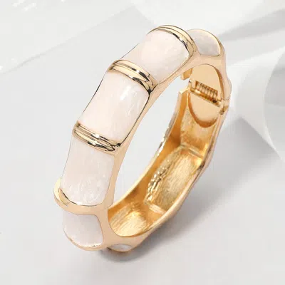 Fashnzfab Glitter Enamel Inlay Bamboo Shape Hinged Bangle Bracelet In Multi