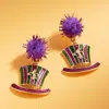 Fashnzfab Glitter Enamel Mardi Gras Hat Dangle Pom Earrings - Multi In Multi