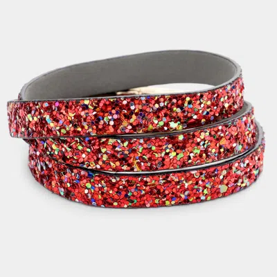 Fashnzfab Glitter Faux Leather Wrap Bracelet Red
