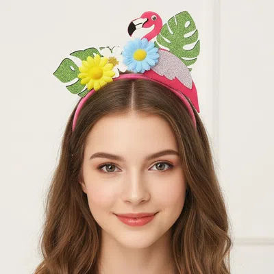 Fashnzfab Glitter Flamingo Tropical Leaves Floral Party Headband In Multi