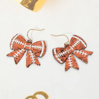 Fashnzfab Glitter Football Bow Dangle Earrings In Brown