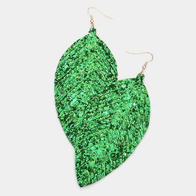 Fashnzfab Glitter Genuine Leather Feather Dangle Earrings - Green
